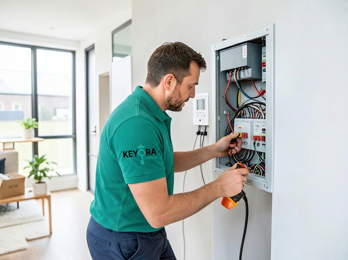 Électricien intervenant sur un tableau électrique